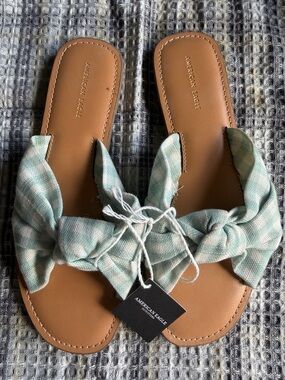 American Eagle Outfitters Light Green Knotted Slide Sandals
